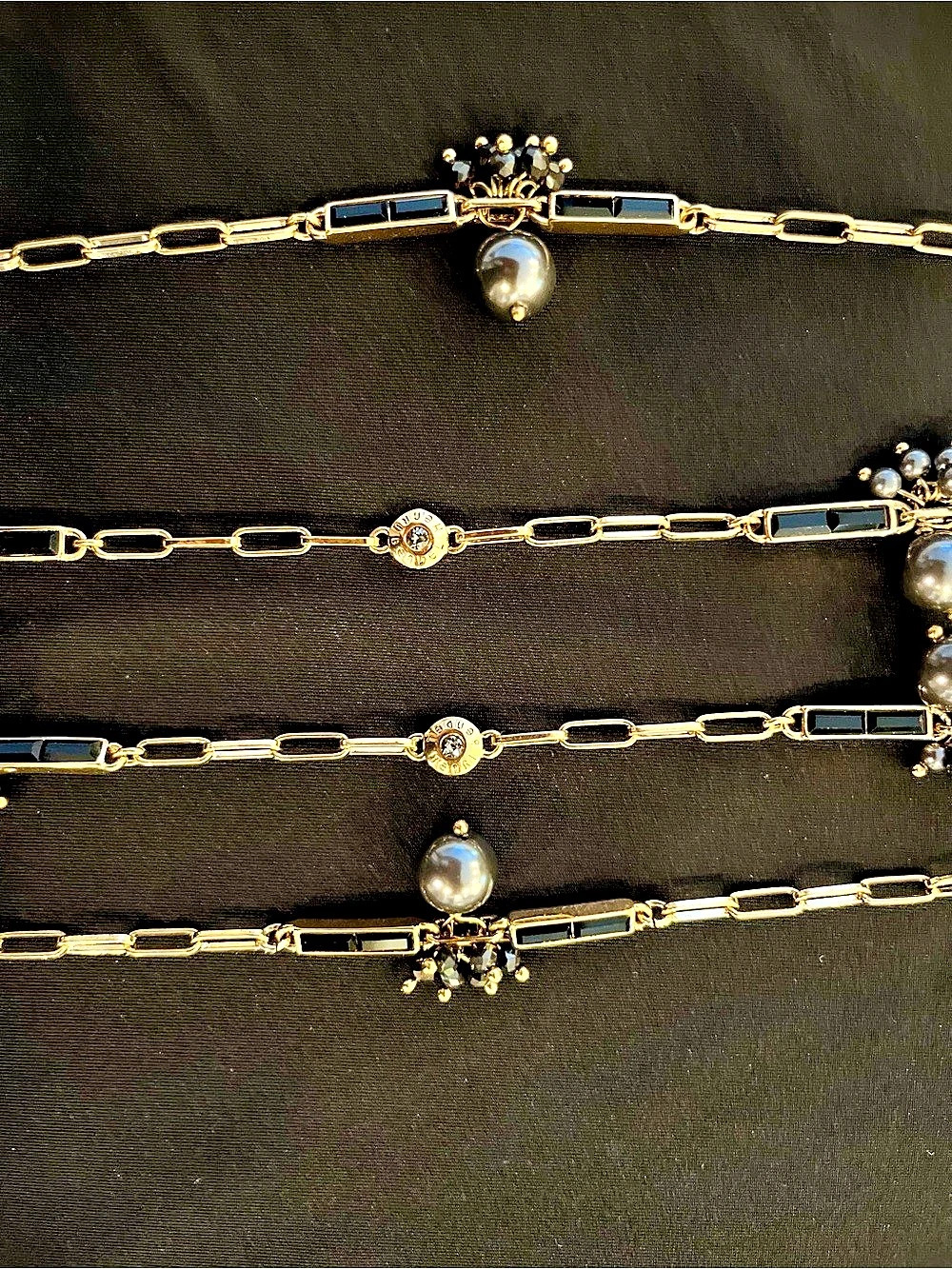 Henri Bendel Deco Pearl Layered Necklace Gold & Black NWT